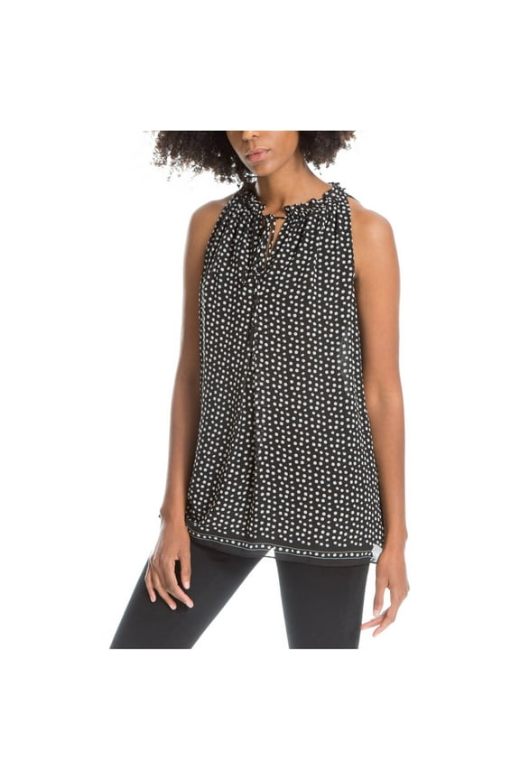 London Sleeveless Tie-Neck Blouse Women's Polka Dot Top Extra Small Black