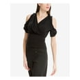 thumbnail image 1 of MAX STUDIO Womens Black Cold Shoulder Surplice V Neck Cocktail Top S, 1 of 2