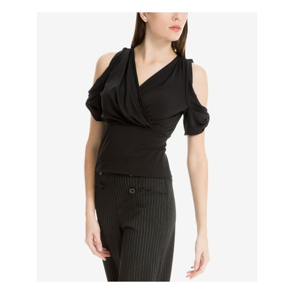 MAX STUDIO Womens Black Cold Shoulder Surplice V Neck Top M