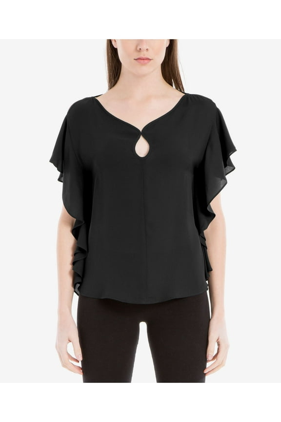 Womens Black Flutter Sleeve Sleeveless V Neck Top S