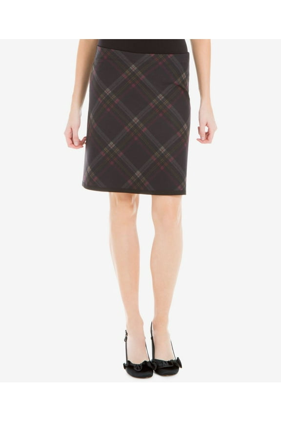 Womens Black Plaid Knee Length Pencil Wear To Work Skirt Size: XL