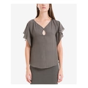 MAX STUDIO Womens Black Ruffled Geometric Sleeveless Keyhole Top S