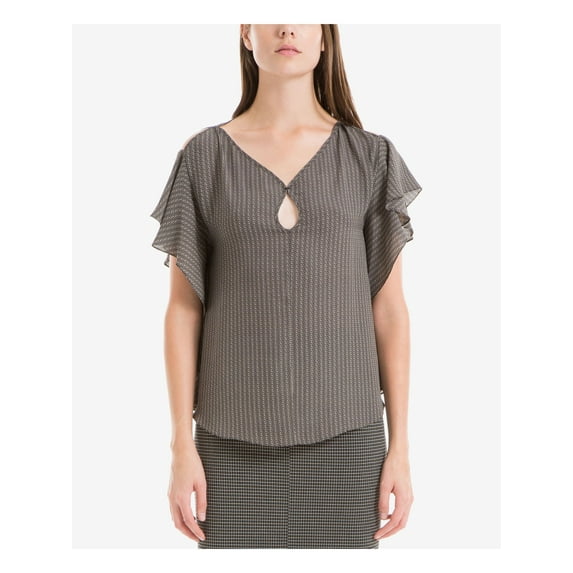 MAX STUDIO Womens Black Ruffled Geometric Sleeveless Keyhole Top S