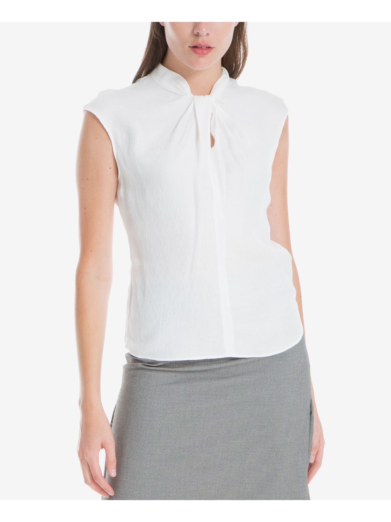 MAX STUDIO Womens Ivory Sleeveless Mandarin Collar Tunic Top Size: L