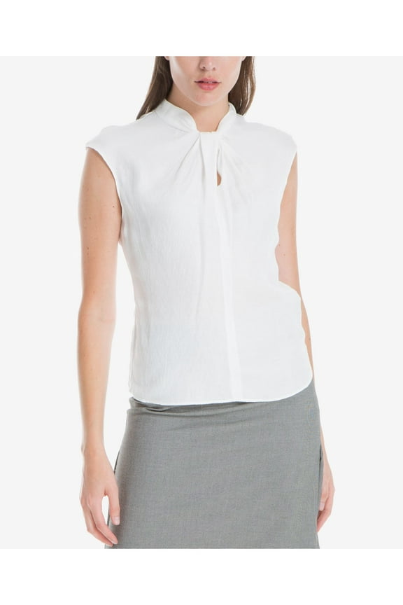 Womens Ivory Sleeveless Mandarin Collar Tunic Top Size: L