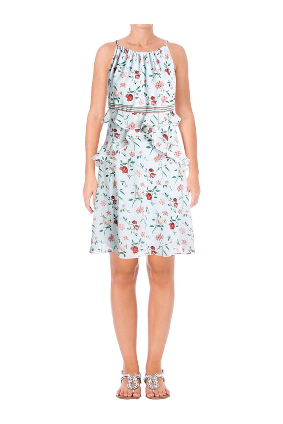 Womens Light Blue Polyester Sleeveless Below The Knee Shift Dress S