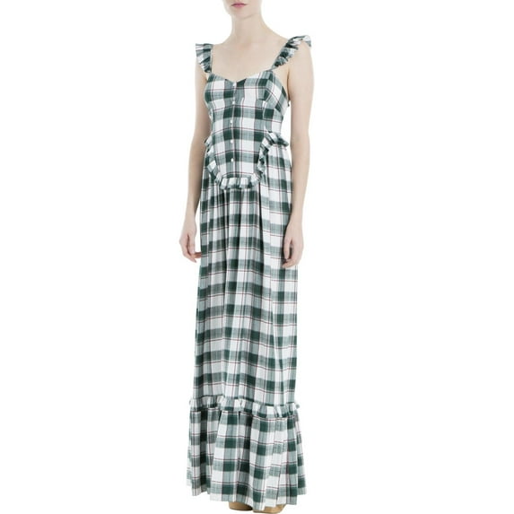MAX STUDIO Womens New 1200 Green White Plaid Ruffled Sheath Dress XS B+B