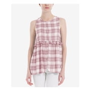 MAX STUDIO Womens Red Plaid Ruffled Sleeveless Button Up Top M