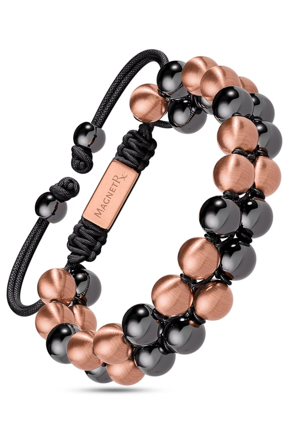 MagnetRX Magnetic Bracelets for Men & Women MAX Strength Magnetic Hematite & Copper Bracelet with 8mm Solid Copper Beads (Double Copper)
