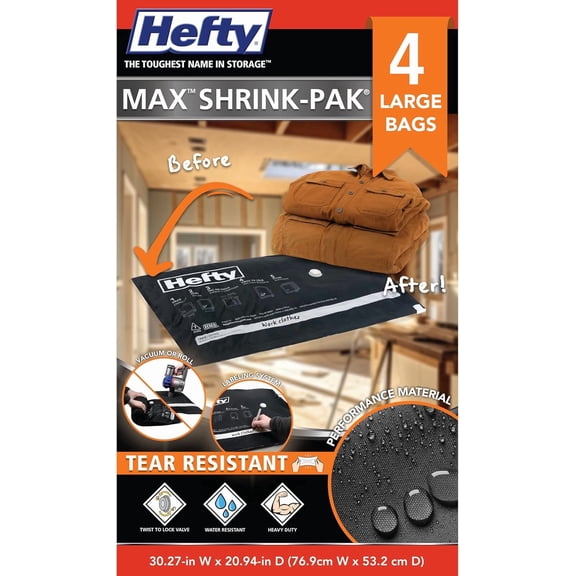 MAX Vacuum Seal Storage Bags for Clothing, Travel, Bedding | Tear & Water Resistant, Dual-Valve Space Saver Compression Bags - Large, 4-Pack