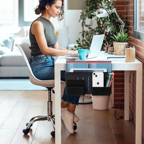 MAXECHO Desk Side Storage, Under Desk Laptop Mount, Table Side Hanging File Organizer, No Drill Clamp On Cable Management Tray, Laptop Holder with Magnetic Pen Holder for Office and Home