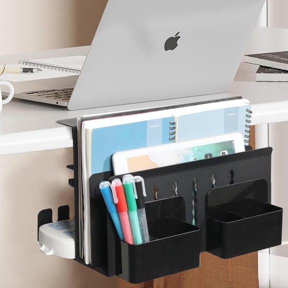 MAXECHO Desk Side Storage, Under Desk Laptop Mount, Table Side Hanging File Organizer, No Drill Clamp On Cable Management Tray, Laptop Holder with Magnetic Pen Holder for Office and Home