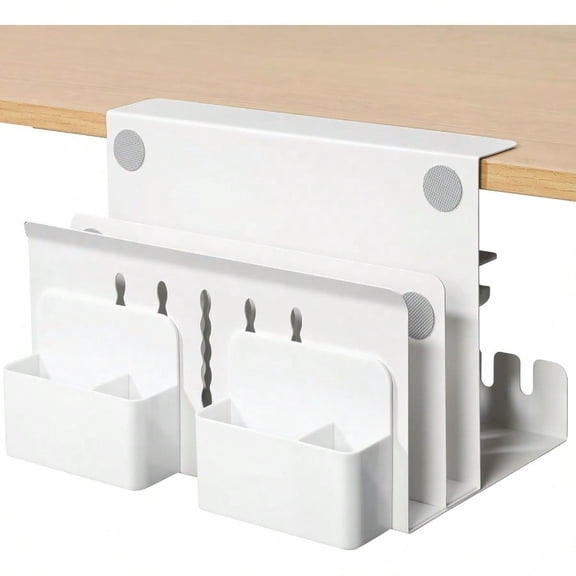 MAXECHO Desk Side Storage Under Desk Laptop Mount Table Side Hanging File Organizer No Drill Clamp On Cable Management Tray Laptop Holder with Magnetic Pen Holder for Office and Home Load 22 Lbs
