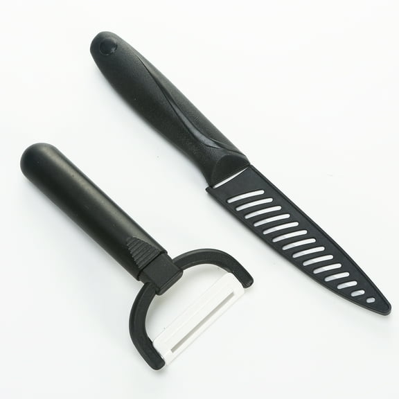 MAXFAVOR Ceramic Knife 4" White Blade + Peeler Slicer Kitchen Chef Knives Silicone Handle