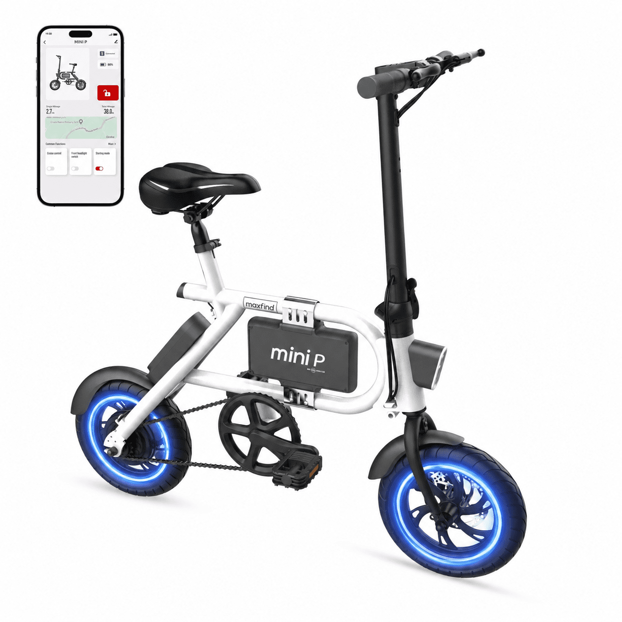 Maxfind Foldable 12" Electric Bike for Adults, Max 37-Mile Range Pedal-Assist,Removable Lithium Battery, Smart App Control,Adult Electric Bicycle for Commute