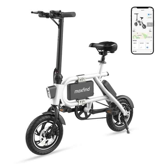 MAXFIND Mini P 12" Electric Bike for Adults,Smart App Control ,15 MPH, Max 37 Miles Range Pedal-Assist,Portable Commuter Bicycle