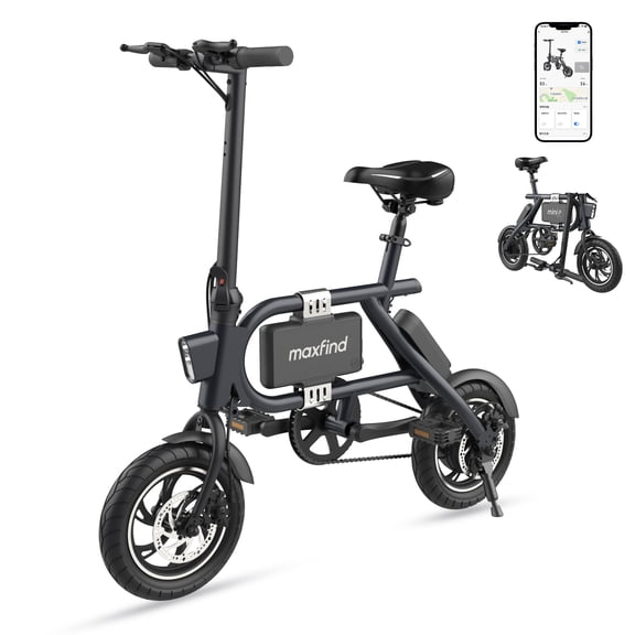 MAXFIND Mini P 12" Electric Bike for Adults,Smart App Control ,15 MPH, Max 37 Miles Range Pedal-Assist,Portable Commuter Bicycle