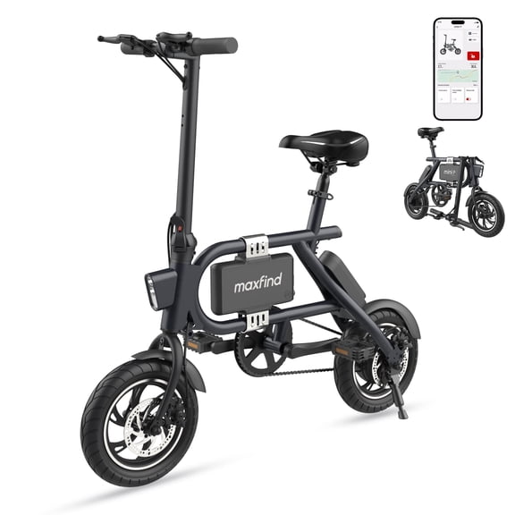 MAXFIND Mini P 12" Electric Bike for Adults,Smart App Control ,15 MPH, Max 37 Miles Range Pedal-Assist,Portable Commuter Bicycle