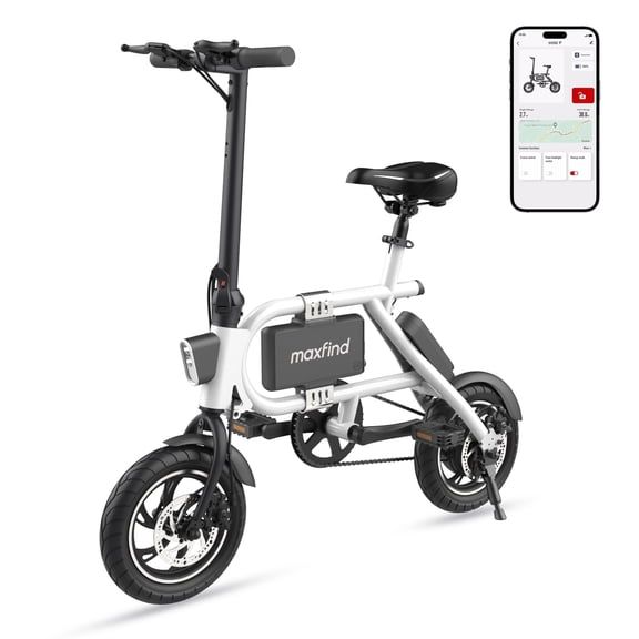 Maxfind Mini P 12-Inch Adult Electric Commuter Bike, 15 mph, 37-mile Range, Smart App Control