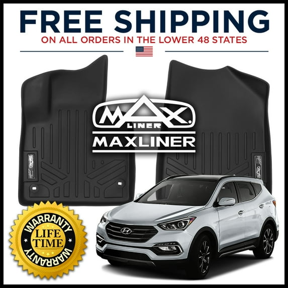 MAXFLOORMAT Front 1st Row Floor Liner Mats BLACK For Hyundai Santa Fe 2013-2018