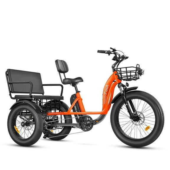 MAXFOOT MF33 Maxlandau 2-Seater Electric Tricycle for Adults, 85 Miles, 750W Rear Drive Motor Electric Trike with Rear Differential, Front Suspension, Parking Brake System, Fat Tire, 48V 20Ah Battery