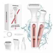 MAXGROOM Bikini Trimmer for Women, ALL-IN-ONE Waterproof Lady's Electric Shaver and Facial Hair Removal,  Rechargeable Body Hair Trimmer Grooming Kit Sets for Leg, Armpit, Face, Eyebrow (Pink)