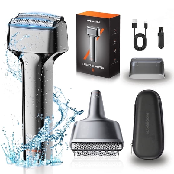 MAXGROOM Electric Foil Shaver for Men, 3D Floating Precision Blades 0.005cm Close Shave, IPX7 Waterproof Cordless Razor & Beard Trimmer, USB-C Charging with LED Display