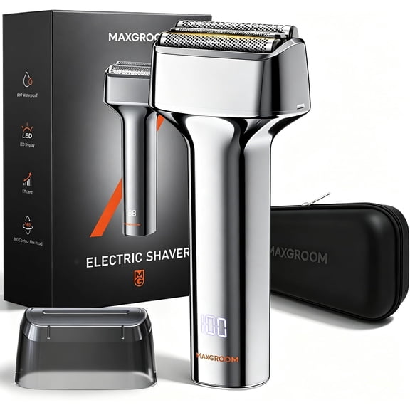 MAXGROOM Electric Foil Shaver for Men, 3D Floating Precision Blades 0.005cm Close Shave, IPX7 Waterproof Cordless Razor & Beard Trimmer, USB-C Charging with LED Display, Gifts for Men Husband Father