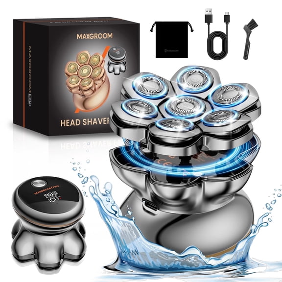 MAXGROOM® Head Shavers for Bald Men, Dual-Speed Waterproof Electric Razor with 7D Floating Heads, Close Shaving, Magnetic Detachable Blades, 140Minutes Runtime, Wet/Dry Shave, Gifts for Men (Gray)