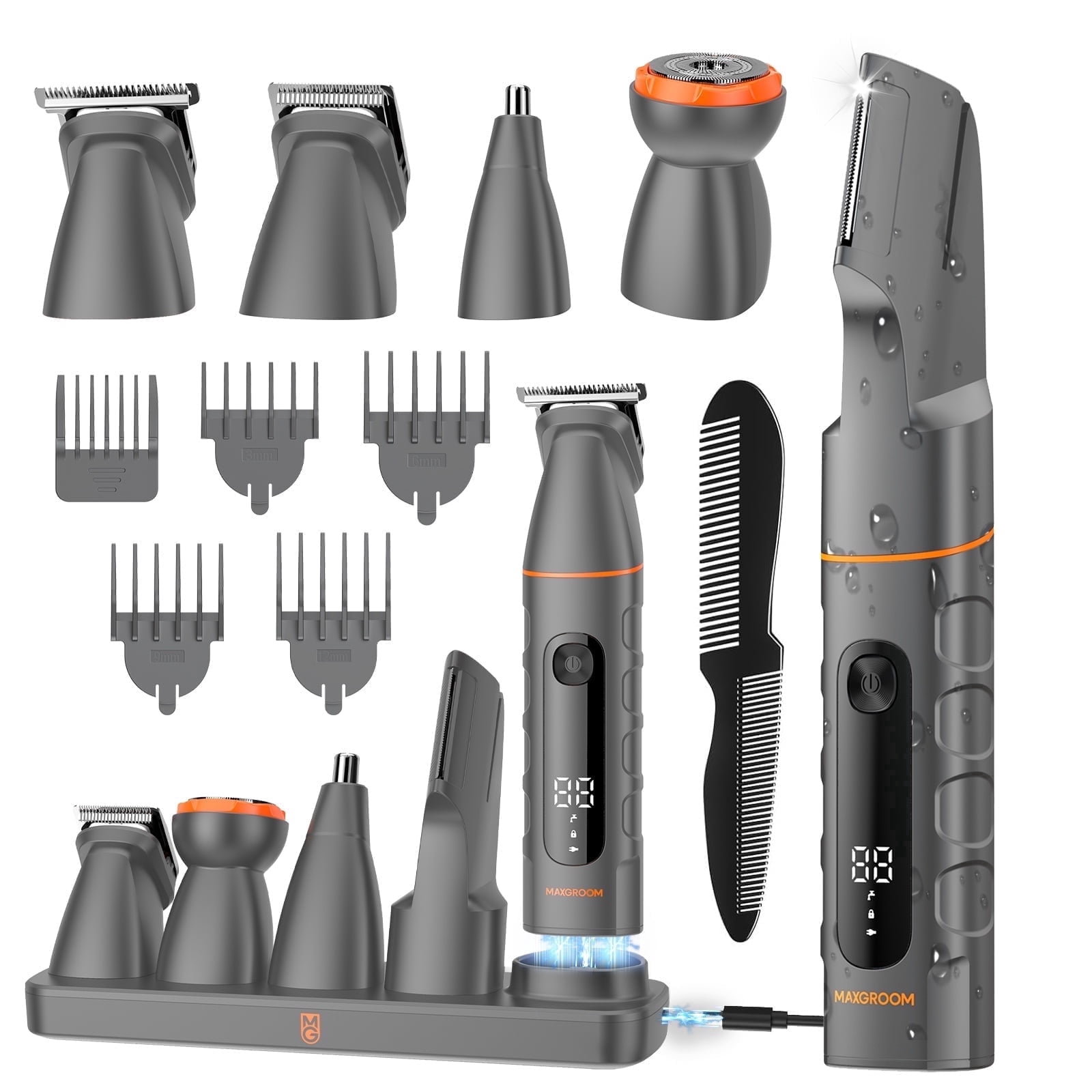 MAXGROOM Manscape All-in-One Body & Pubic Hair Trimmer for Men, V-Shaped No-Nick Groin & Ball Shaver, Waterproof Mens Electric Grooming Kit with Charging Dock, LED Display, Gift for Husband Father
