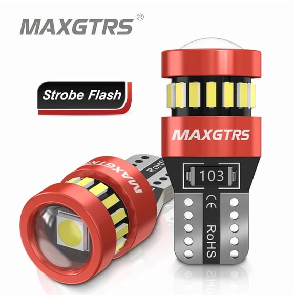 MAXGTRS 2x Flash Strobe W5W T10 LED Canbus Bulbs Car Parking Wedge Clearance Lights LENS No Error 12V