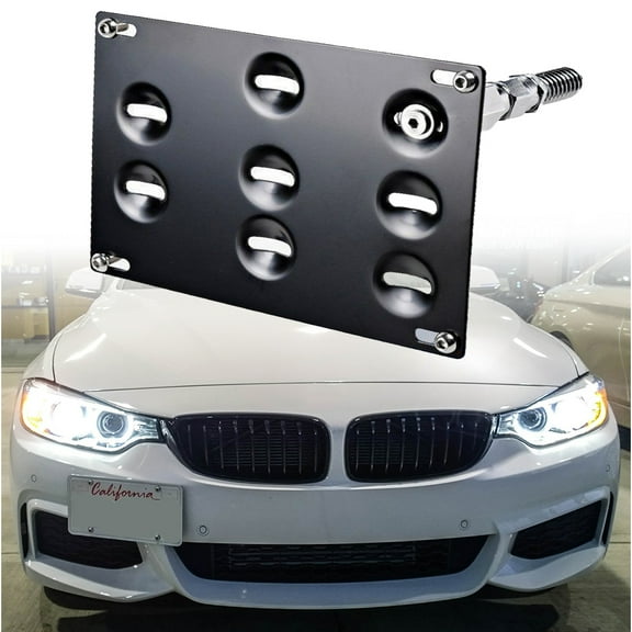 MAXHAWK Bumper Tow Hook License Plate Bracket Matte Black Relocator for BMW 2012~2018 2/3/4/5 Series X1 X3 X4 Mini F54/55/56/60 R60/61