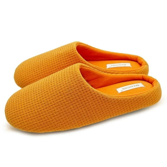 MAXHONG Womens Cotton Waffle Lightweight House Slippers With Memory Foam, Washable Home Slippers,Indoor Comfy Bedroom Cozy Slippers Slip On