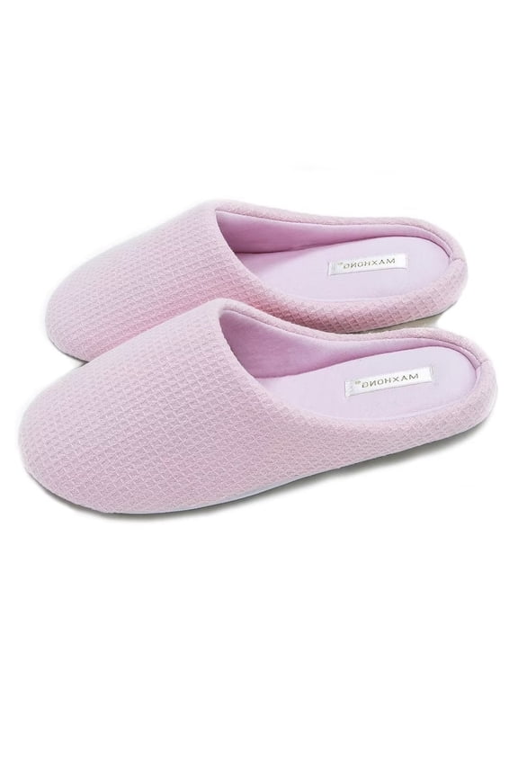 Womens Cotton Waffle Lightweight House Slippers With Memory Foam, Washable Home Slippers,Indoor Comfy Bedroom Cozy Slippers Slip On