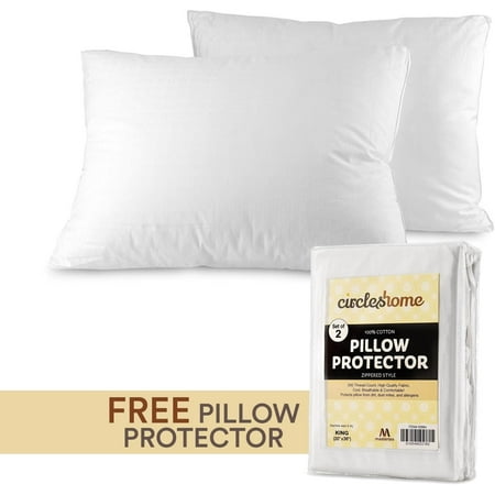 MAXI Down Alternative Pillow Cotton Top Bed Pillow with 1.5" Gusset Microfiber Filled Sleeping Pillows (+ Free Cotton Pillow Protector - 2 Pack) (King Size Pillow - Set of 2-20x36x1.5)