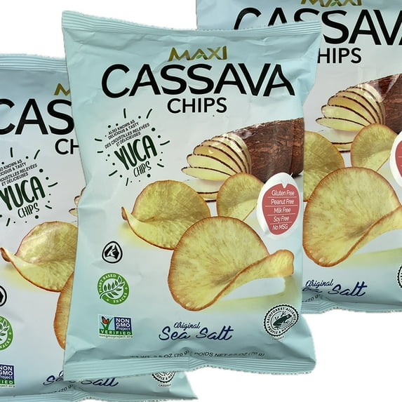 MAXI Cassava Chips Yuca Chips Gluten Free (pack of 3 at 2.5oz each)