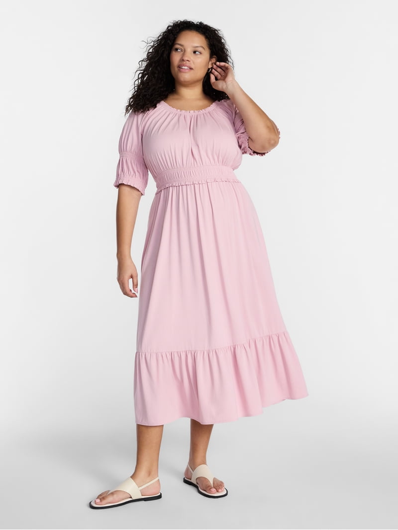 elbow length maxi dress Terra & Sky Womens Plus Scoop Neck Maxi Dress with Elbow Length Sleeves, Size 0x-5x, Women's, Size: 1XL, Pink