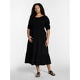 thumbnail image 1 of Terra & Sky Women’s Plus Scoop Neck Maxi Dress with Elbow Length Sleeves, Size 0X-5X, 1 of 4