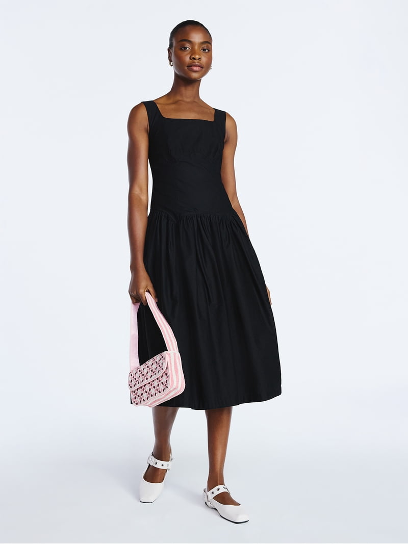 knee length dresses for ladies Satin Boat-Neck Twist-Back Maxi Dress in Black - XL main image 1
