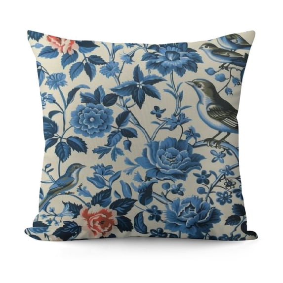 MAXIAO Chinoiserie Pillow Cover Blue Birds Flowers Throw Pillow Covers Asian Traditional Pattern Blue and White Porcelain Color Pillowcase Cushion Covers for Sofa Couch Living Room White