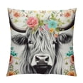 thumbnail image 1 of MAXIAO Highland Cow Pillow Cover Highland Cattle Floral Decorative Throw Pillow Cover Case Home Decor Animal Western Decor Farmhouse Pink Green Cushion Case for Couch Sofa Outdoor 18x18in, 1 of 5