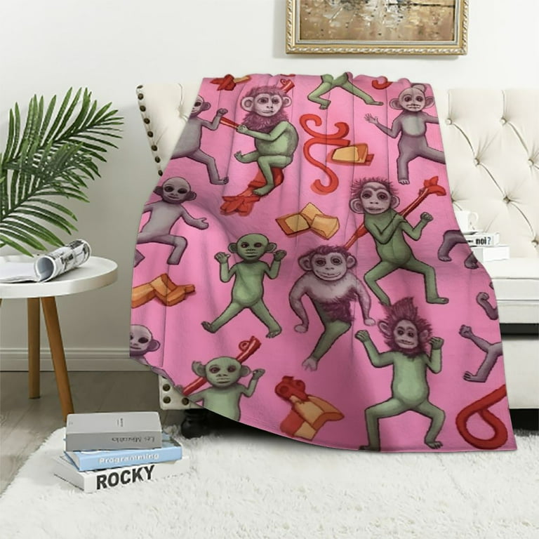 MAXIAO Super Soft Flannel Preppy Monkey Throw Blanket Funny Animal Prints Fuzzy Blanket for Couch Bed Living Room Bedroom Travel White Walmart