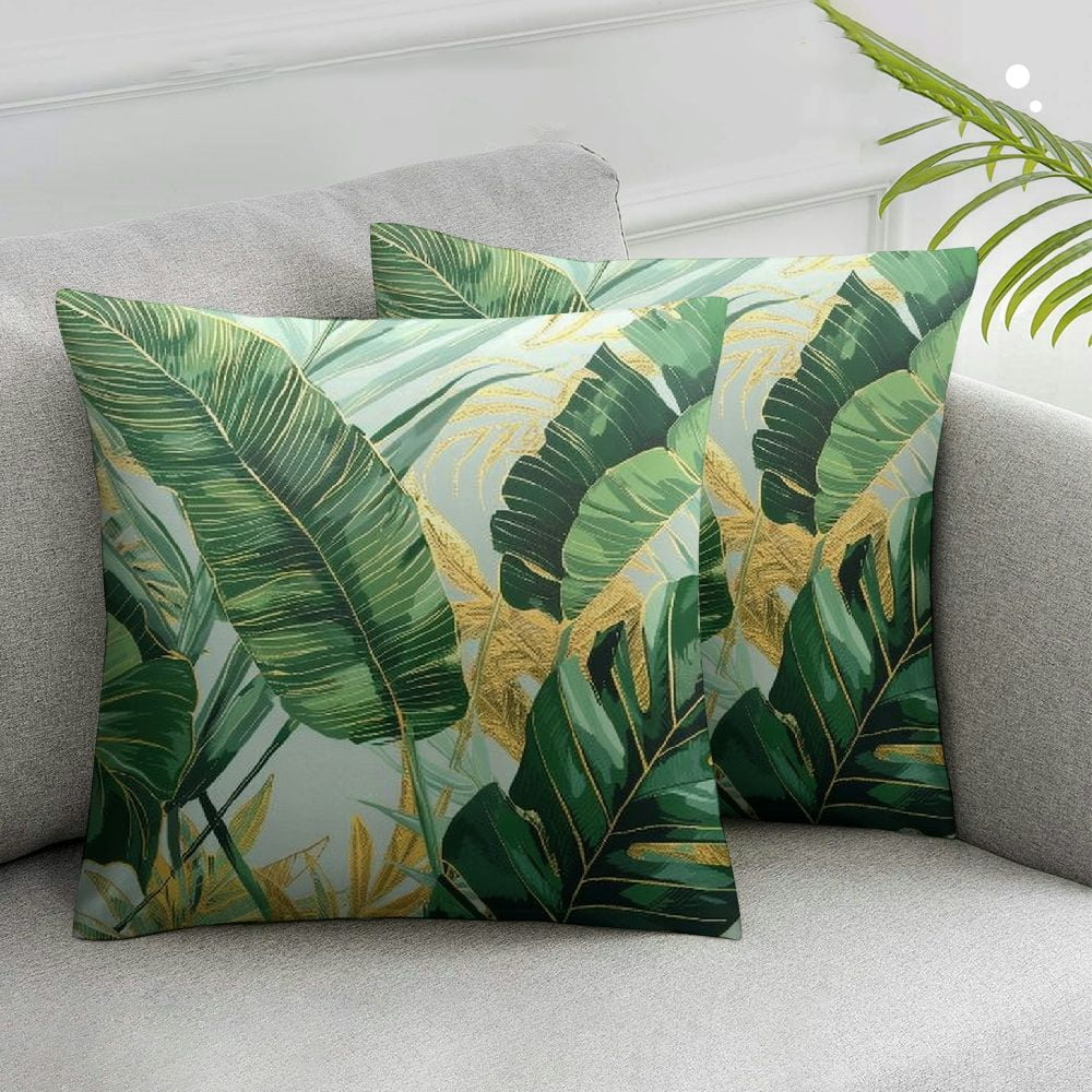 MAXIAO Tropical Throw Pillow Covers Botanical Palm Leaves Green Gold