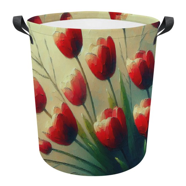 MAXIAO Tulips Oxford Cloth Laundry Basket for College Dorms Toys