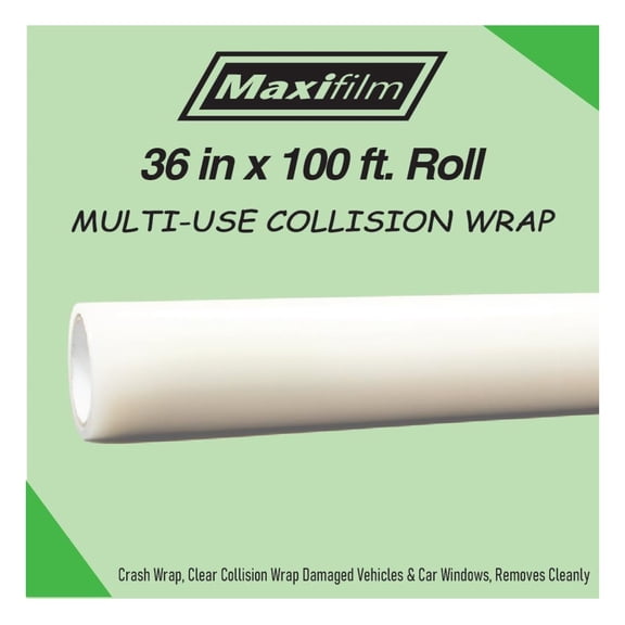 MAXIFILM Multi-Use Collision Crash Plastic Wrap 36 Inch x 100 Feet Roll, Strong Clear Shrink Wrap for Moving, Damaged Vehicles & Car Windows, Attaches Securely, Removes Cleanly