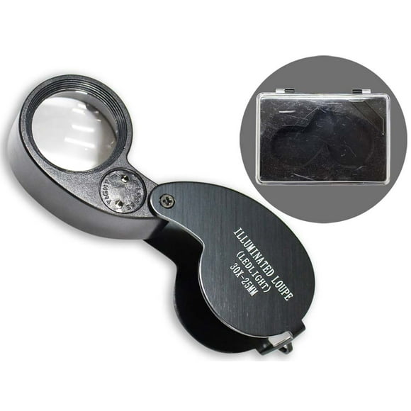 MAXIMIZE Black Jeweler's Loupe with LED | Verified 12X-30X Magnification Range & 25mm Lens | Sleek Metal Body | Plastic Hinged Case | Keychain Loop | For Professionals & Enthusiasts