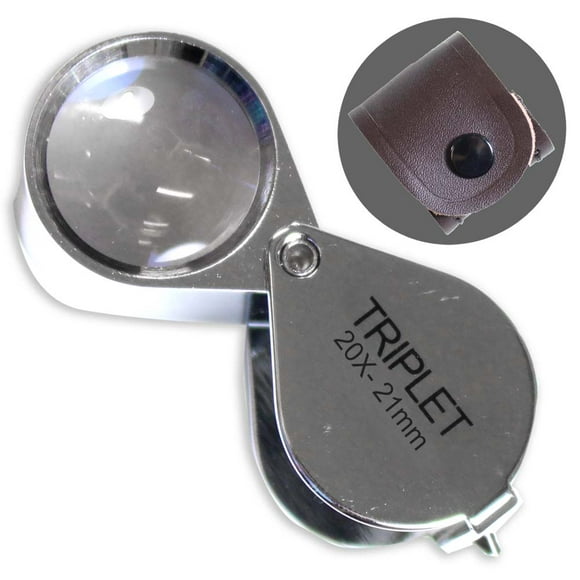 MAXIMIZE Triplet Glass Lens Chrome Loupe | 20X Magnification Power | MG-02120-86 | 7/8" (2.2 cm) Diameter | Color-Correcting Feature | Swivel Head | Leather Carrying Case