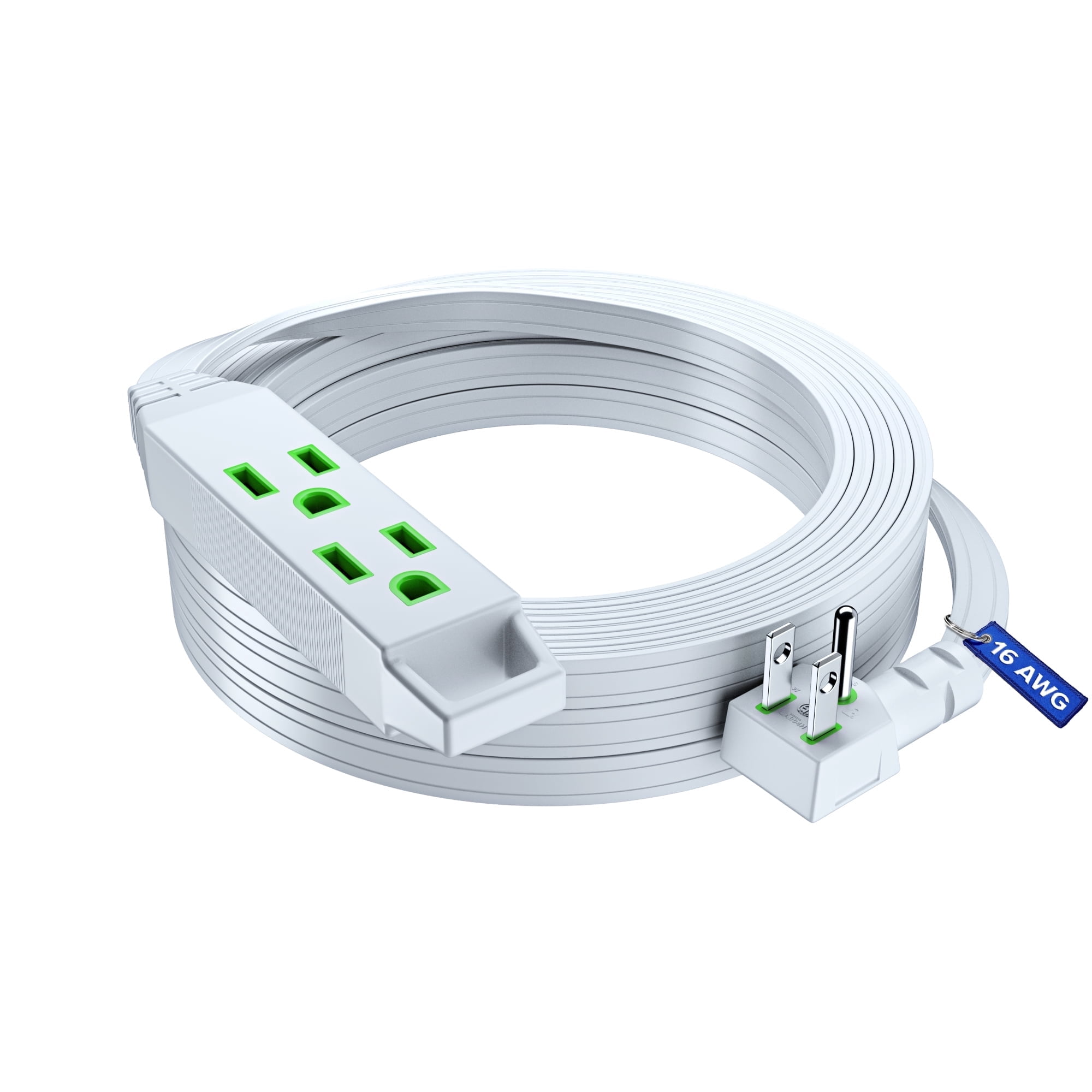MAXIMM 25 Feet 3 Outlet Extension Cord/Wire, 3 Outlet Electrical Cord, 16AWG Indoor Use - White - UL Listed