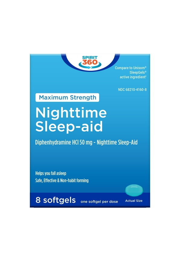 Spirit 360 Maximum Strength Night Time Sleep Aid, 50mg, 8 Count