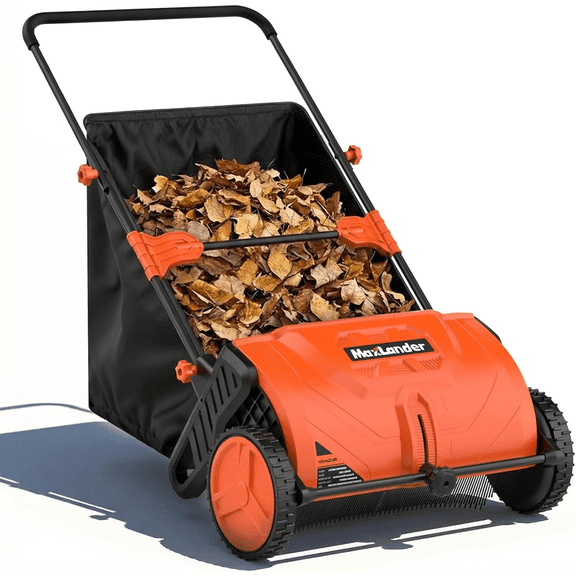 Maxlander 21-Inch Push Lawn Sweeper, Walk-Behind Leaf & Grass Collector with 3.5 Cu.Ft. Hopper Bag, Adjustable Brush Height for Fast Lawn Yard Debris Cleanup
